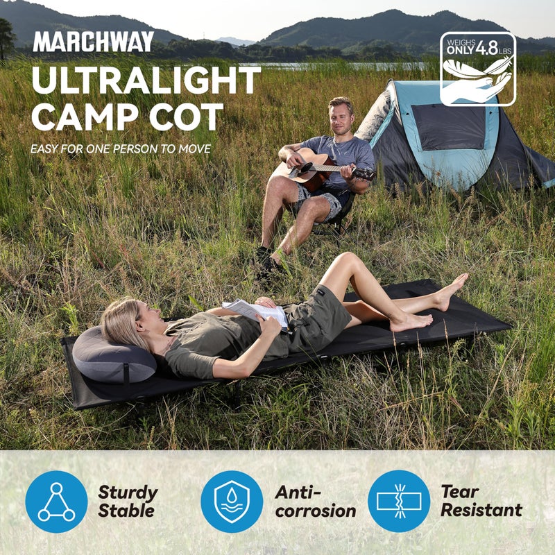 MARCHWAY Ultralight Folding Tent Camping Cot Bed, Portable Compact for Outdoor Travel, Base Camp, Hiking, Mountaineering, Lightweight Backpacking (Black) - Image 2